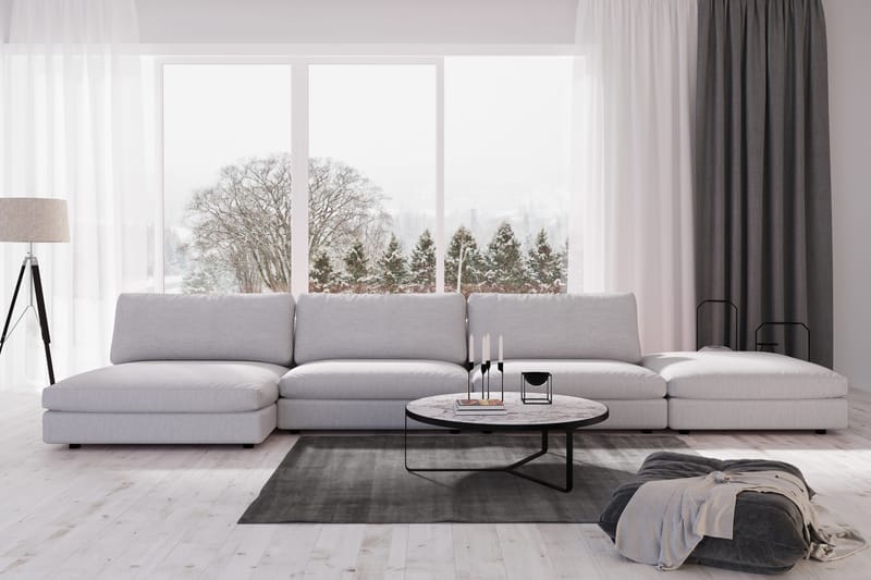 Arken 6-personers Vendbar U-formet Modulsofa med Chaiselong + Fodskammel i Stof - Grå - Møbler - Sofaer - Modulsofaer - Komplet modulsofa