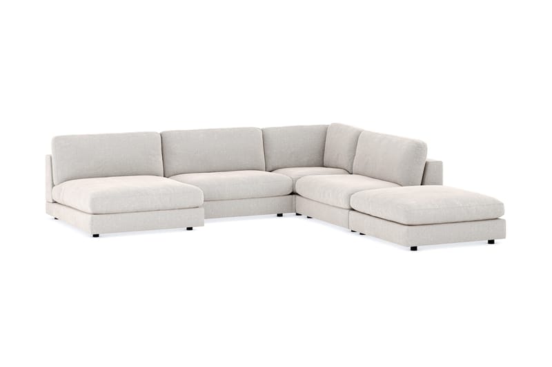 Arken 6-personers Vendbar L-formet Modulhjørnesofa med Chaiselong + Fodskammel i Fløjl - Cremehvid - Møbler - Sofaer - Modulsofaer - Komplet modulsofa