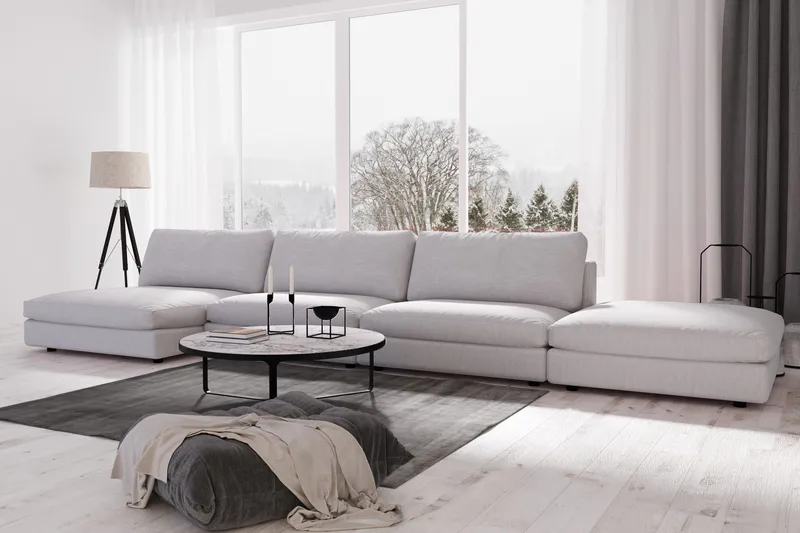 Arken 6-personers Vendbar U-formet Modulsofa med Chaiselong + Fodskammel i Stof - Grå - Møbler - Sofaer - Modulsofaer - Komplet modulsofa