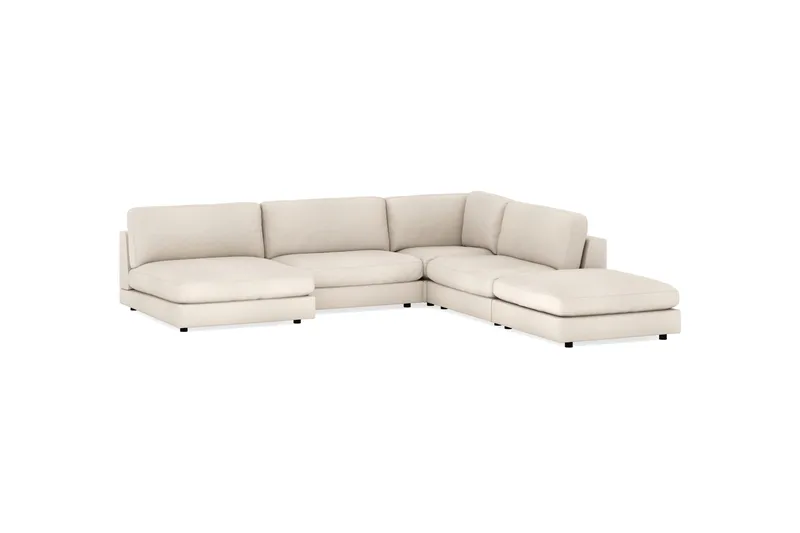 Arken 6-personers Vendbar L-formet Modulhjørnesofa med Chaiselong + Fodskammel i Stof - Beige - Møbler - Sofaer - Modulsofaer - Komplet modulsofa