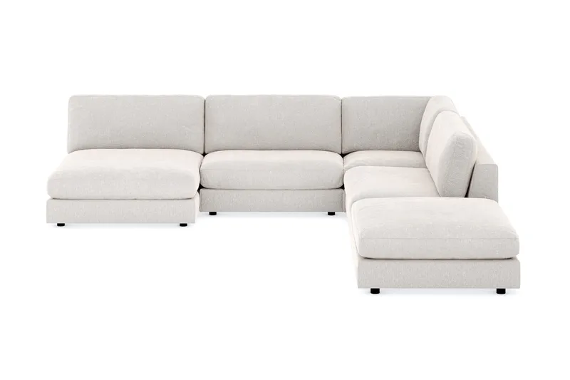 Arken 6-personers Vendbar L-formet Modulhjørnesofa med Chaiselong + Fodskammel i Fløjl, Cremehvid