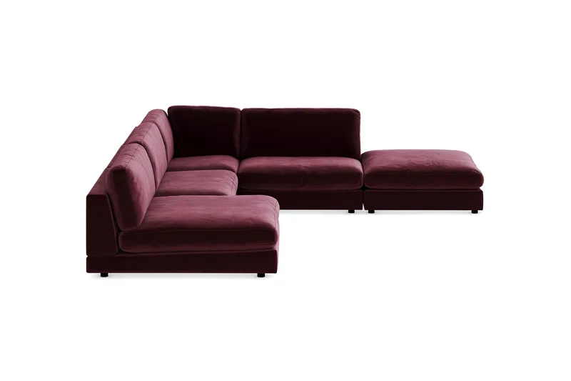 Arken 6-personers Vendbar L-formet Modulhjørnesofa med Chaiselong + Fodskammel i Fløjl - Lilla - Møbler - Sofaer - Modulsofaer - Komplet modulsofa