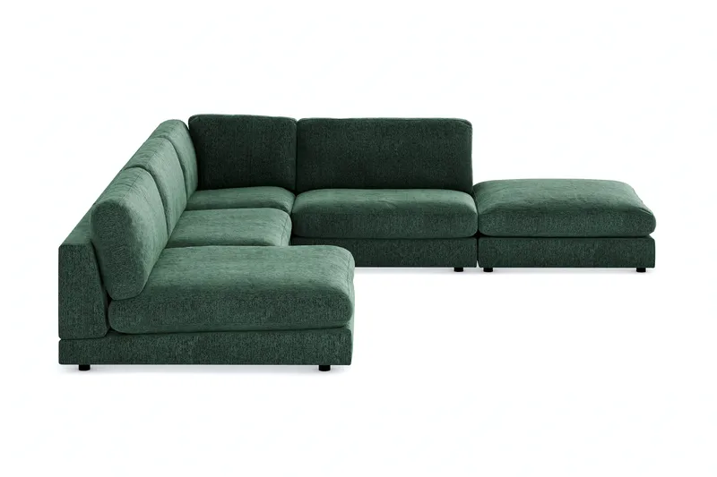 Arken 6-personers Vendbar L-formet Modulhjørnesofa med Chaiselong + Fodskammel i Fløjl - Mørkegrøn - Møbler - Sofaer - Modulsofaer - Komplet modulsofa