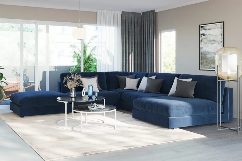 Arken 1-personers Midtermodul i Fløjl 90 cm bred - Blå - Møbler - Sofaer - Modulsofaer - Midtermodul