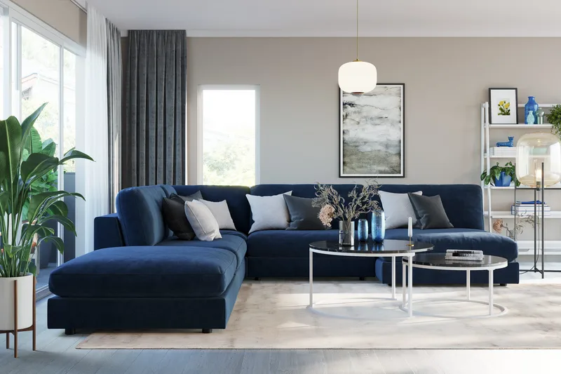 Arken 1-personers Midtermodul i Fløjl 90 cm bred - Blå - Møbler - Sofaer - Modulsofaer - Midtermodul