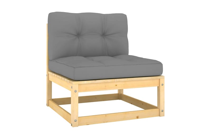 midterdel til havesofa med grå hynder massivt fyrretræ - Brun - Havemøbler - Loungemøbler - Moduler