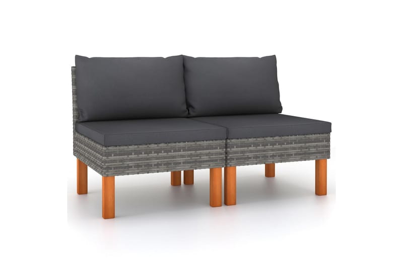 midterdele til sofa 2 stk. polyrattan og eukalyptustræ - Grå - Havemøbler - Loungemøbler - Loungesofaer
