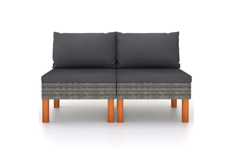 midterdele til sofa 2 stk. polyrattan og eukalyptustræ - Grå - Havemøbler - Loungemøbler - Loungesofaer