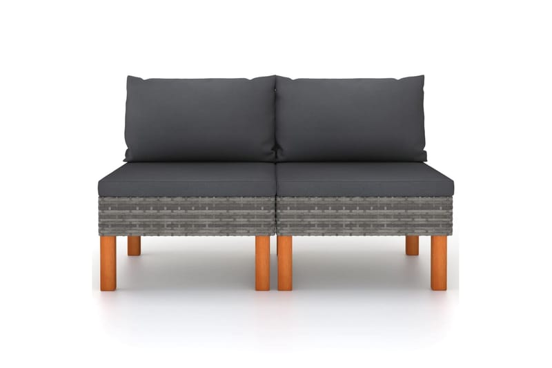 midterdele til sofa 2 stk. polyrattan og eukalyptustræ - Grå - Midtermodul