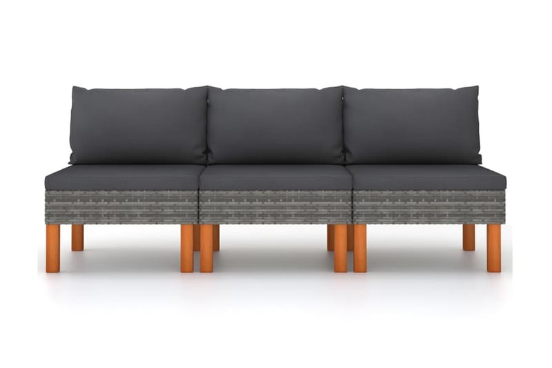 midterdele til sofa 3 stk. polyrattan & eukalyptustræ - Grå - Havemøbler - Loungemøbler - Loungesofaer