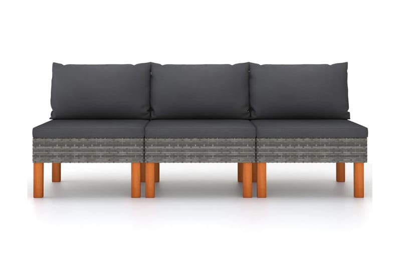 midterdele til sofa 3 stk. polyrattan & eukalyptustræ - Grå - Midtermodul