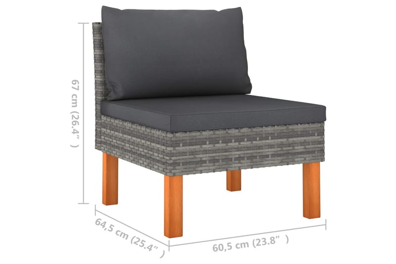 midterdele til sofa 3 stk. polyrattan & eukalyptustræ - Grå - Havemøbler - Loungemøbler - Loungesofaer