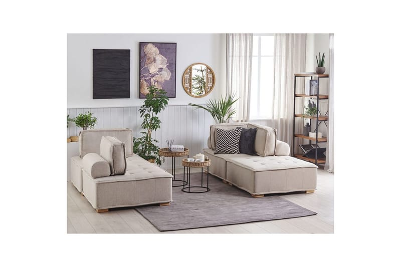 Modulsoffa Beliani Tibro Beige/ljust trä Beige||Light colored wood - Møbler - Sofaer - Modulsofaer - Komplet modulsofa