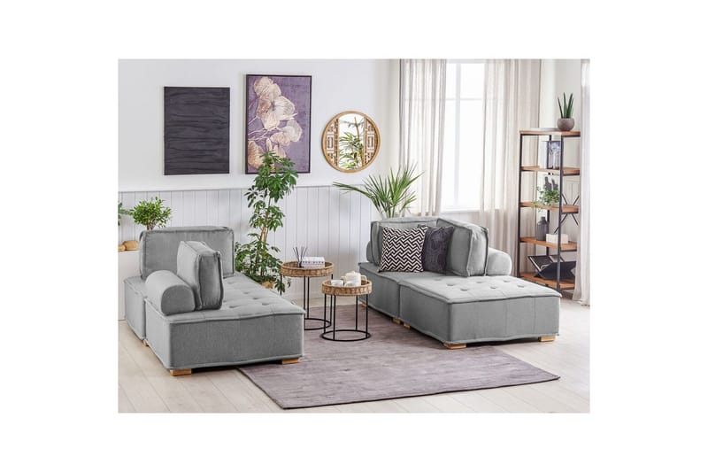 Modulsoffa Beliani Tibro Beige/ljust trä Grey||Light colored wood - Møbler - Sofaer - Modulsofaer - Komplet modulsofa