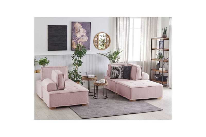 Modulsoffa Beliani Tibro Beige/ljust trä Rose||Light colored wood - Møbler - Sofaer - Modulsofaer - Komplet modulsofa