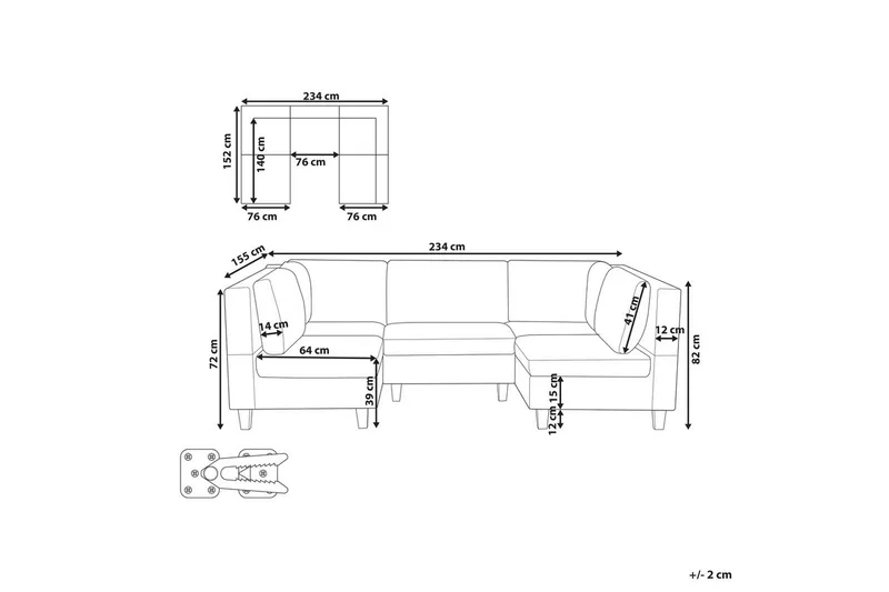 Modulsoffa Beliani Unstad Beige/svart Black - Møbler - Sofaer - Modulsofaer - Komplet modulsofa