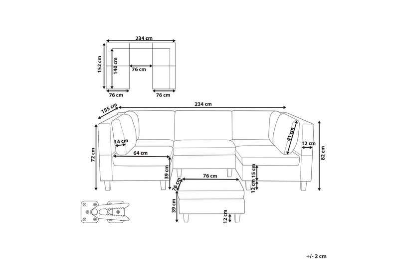 Modulsoffa med fotpall Beliani Unstad Beige/svart, Symmetrisk Beige, Black - Møbler - Sofaer - Modulsofaer - Komplet modulsofa
