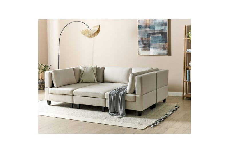 Modulsoffa med fotpall Beliani Unstad Beige/svart, Symmetrisk Beige, Black - Møbler - Sofaer - Modulsofaer - Komplet modulsofa