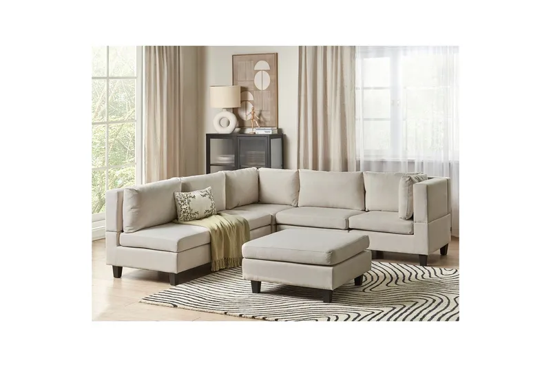 Modulsoffa med fotpall Beliani Unstad Beige/svart, Vänstervänd Beige, Black - Møbler - Sofaer - Modulsofaer - Komplet modulsofa