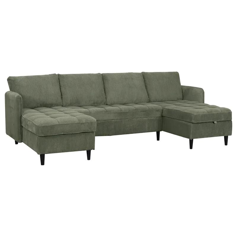 U-formet sofa Loft24 Lindhus Grøn Fløjl, Grøn