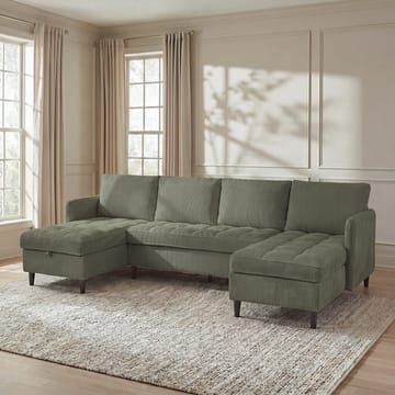 U-formet sofa Loft24 Lindhus Grøn Fløjl - Grøn - Møbler - Sofaer - Modulsofaer - Komplet modulsofa