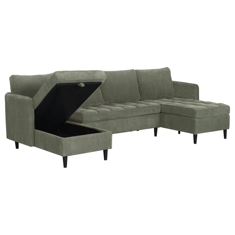 U-formet sofa Loft24 Lindhus Grøn Fløjl - Grøn - Møbler - Sofaer - Modulsofaer - Komplet modulsofa