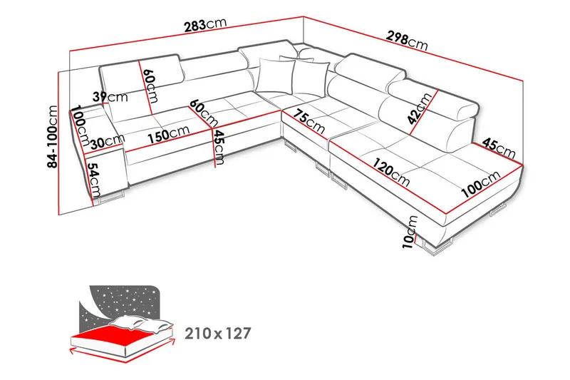 Morenia Sovesofa m. Chaiselong L-formet - Møbler - Sofaer - Sovesofaer