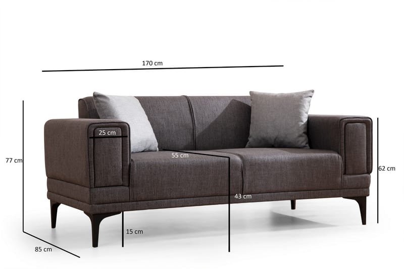 Naoko 3-Pers. Sofa - Mørkegrå - Møbler - Sofaer - 2 personers sofa