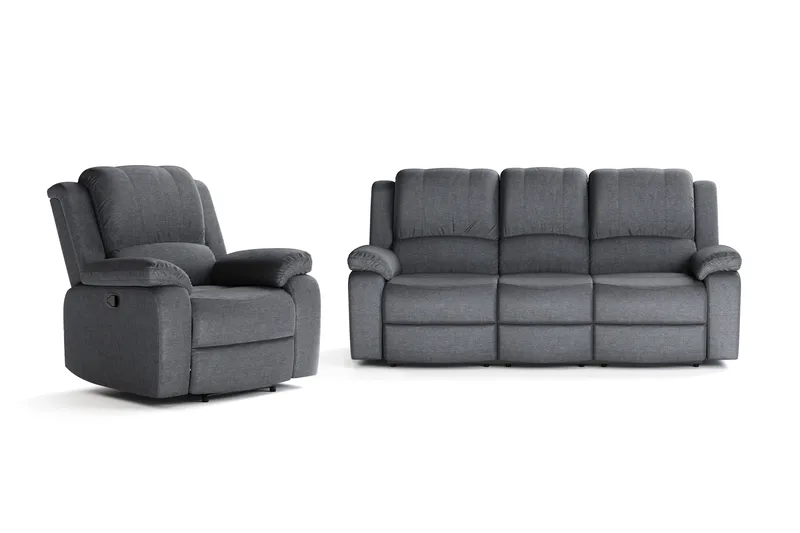 Norbo Recliner Sofa Gruppe 3+1 - Fällbar sofa lænestol - Biografsofa i Stof - Mørkegrå - Møbler - Sofaer - Sofagrupper