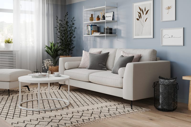 Ocean Lyx 3-personers Sofa med Nakkeruller 222 cm i Stof - Beige|Hvid|Grå - Møbler - Sofaer - 3 personers sofa
