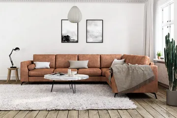 Ocean Lyx 5-personers Vendbar L-formet Hjørnesofa i Kunstlæder - Brun - Møbler - Sofaer - Lædersofaer
