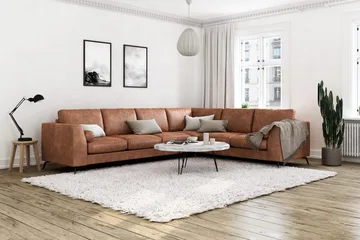Ocean Lyx 5-personers Vendbar L-formet Hjørnesofa i Kunstlæder - Brun - Møbler - Sofaer - Lædersofaer