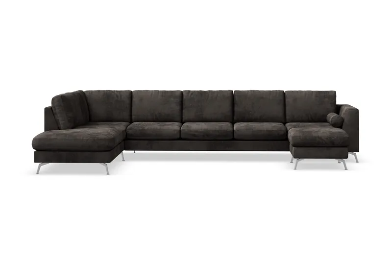 Ocean Lyx 6-personers Venstrevendt U-formet Sofa med Divan og Chaiselong + Fodskammel i Fløjl, Mørkegrå