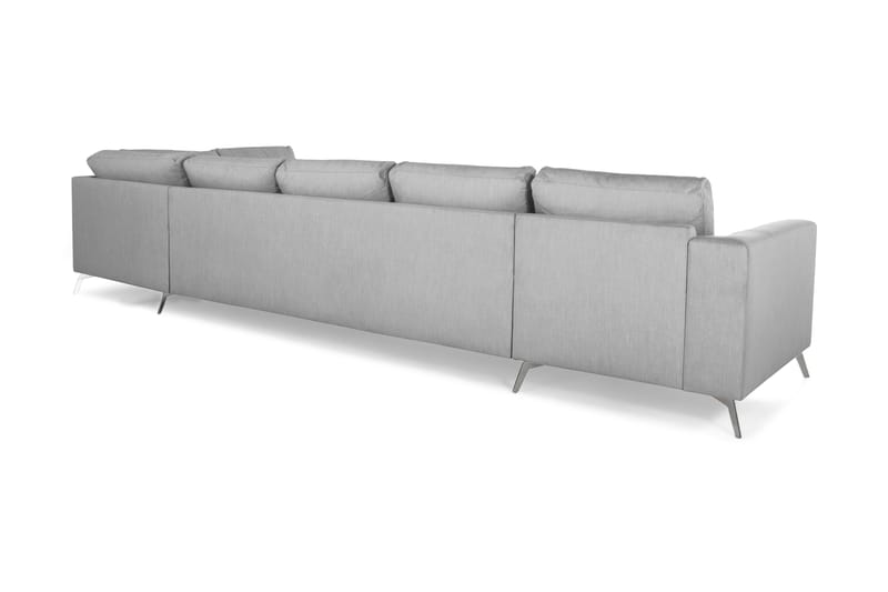 Ocean Lyx 6-personers Højrevendt U-formet Sofa med Divan og Chaiselong + Fodskammel i Stof - Grå - Møbler - Sofaer - U Sofa