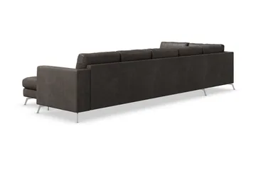 Ocean Lyx 6-personers venstrevendt U-formet sofa med divan og chaiselong + fodskammel i kunstlæder - Mørkegrå - Møbler - Sofaer - Lædersofaer