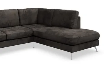 Ocean Lyx 6-personers Højrevendt U-formet Sofa med Divan og Chaiselong + Fodskammel i Fløjl - Mørkegrå - Møbler - Sofaer - U Sofa