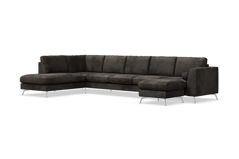 Ocean Lyx 6-personers Venstrevendt U-formet Sofa med Divan og Chaiselong + Fodskammel i Fløjl - Mørkegrå - Møbler - Sofaer - U Sofa