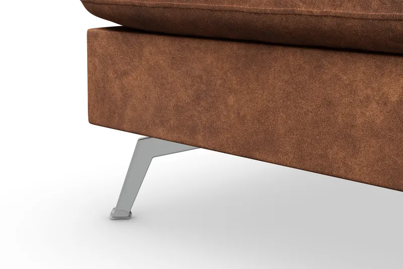 Ocean Lyx 6-personers Venstrevendt U-formet Sofa med Divan og Chaiselong + Fodskammel i Kunstlæder - Brun - Møbler - Sofaer - Lædersofaer
