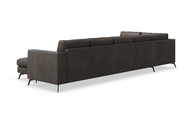 Ocean Lyx 6-personers Venstrevendt U-formet Sofa med Divan og Chaiselong + Fodskammel i Kunstlæder - Mørkegrå - Møbler - Sofaer - Lædersofaer