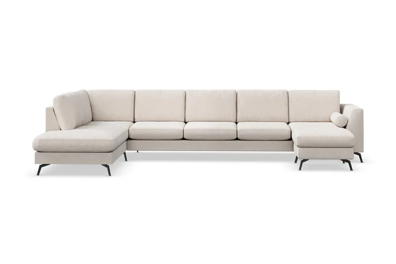Ocean Lyx 6-personers venstrevendt U-formet sofa med divan og chaiselong + fodskammel i stof, Beige