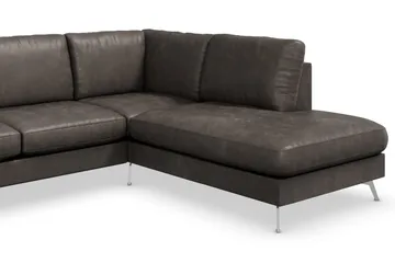 Ocean Lyx 6-personers højrevendt U-formet sofa med divan og chaiselong + fodskammel i kunstlæder - Mørkegrå - Møbler - Sofaer - Lædersofaer