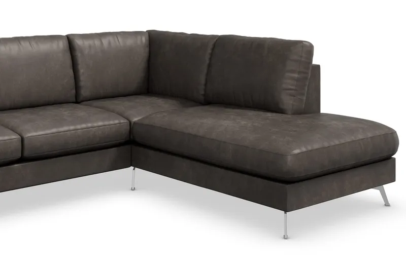 Ocean Lyx 6-personers højrevendt U-formet sofa med divan og chaiselong + fodskammel i kunstlæder - Mørkegrå - Møbler - Sofaer - Lædersofaer