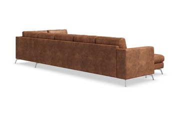 Ocean Lyx 6-personers Højrevendt U-formet Sofa med Divan og Chaiselong + Fodskammel i Kunstlæder - Brun - Møbler - Sofaer - Lædersofaer