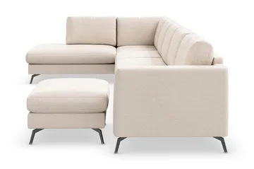 Ocean Lyx 6-personers venstrevendt U-formet sofa med divan og chaiselong + fodskammel i stof - Beige - Møbler - Sofaer - U Sofa