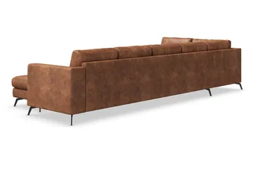 Ocean Lyx 6-personers Venstrevendt U-formet Sofa med Divan og Chaiselong + Fodskammel i Kunstlæder - Brun - Møbler - Sofaer - Lædersofaer