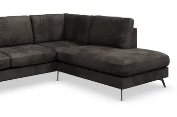 Ocean Lyx 6-personers Højrevendt U-formet Sofa med Divan og Chaiselong + Fodskammel i Fløjl - Mørkegrå - Møbler - Sofaer - U Sofa