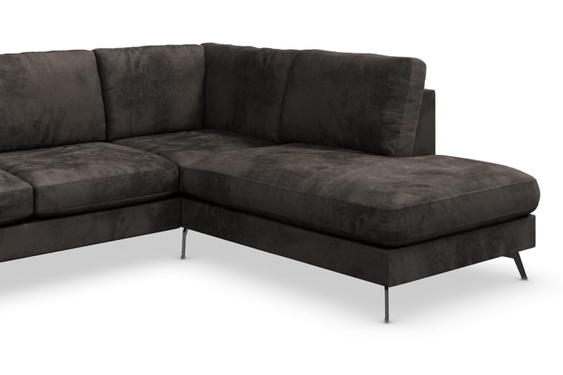 Ocean Lyx 6-personers Højrevendt U-formet Sofa med Divan og Chaiselong + Fodskammel i Fløjl - Mørkegrå - Møbler - Sofaer - U Sofa