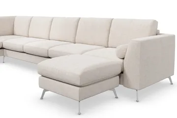 Ocean Lyx 6-personers Venstrevendt U-formet Sofa med Divan og Chaiselong + Fodskammel i Stof - Beige - Møbler - Sofaer - U Sofa