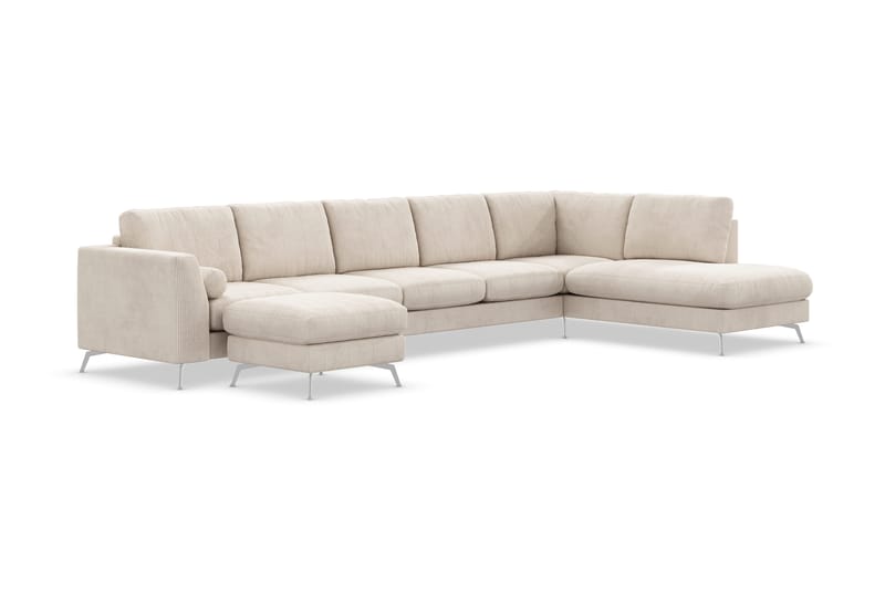 Ocean Lyx 6-personers Højrevendt U-formet Sofa med Divan og Chaiselong + Fodskammel i Manchester - Beige - Møbler - Sofaer - U Sofa