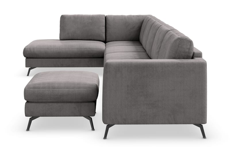 Ocean Lyx 6-personers Venstrevendt U-formet Sofa med Divan og Chaiselong + Fodskammel i Manchester - Mørkegrå - Møbler - Sofaer - U Sofa